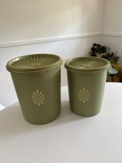 Vintage Tupperware Avocado Green Servalier Canisters - Set of 2