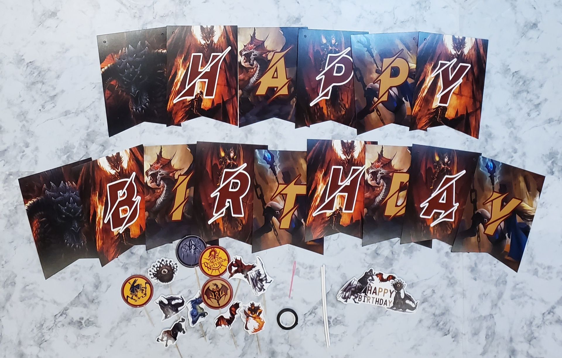 Dungeons And Dragons Birthday Party Decorations, banner, cake & cupcake topper