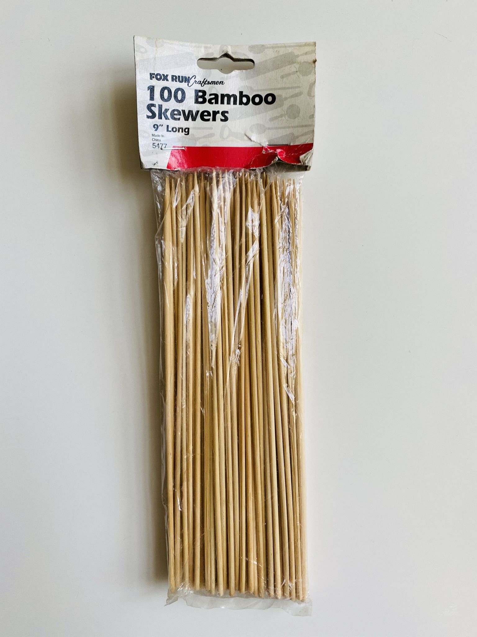 100 Bamboo Skewers. Fox Run Craftsmen. 9” long. Brand new. Still sealed in original packaging. Perfect for shish kebabs, chocolate fountains, seafood,