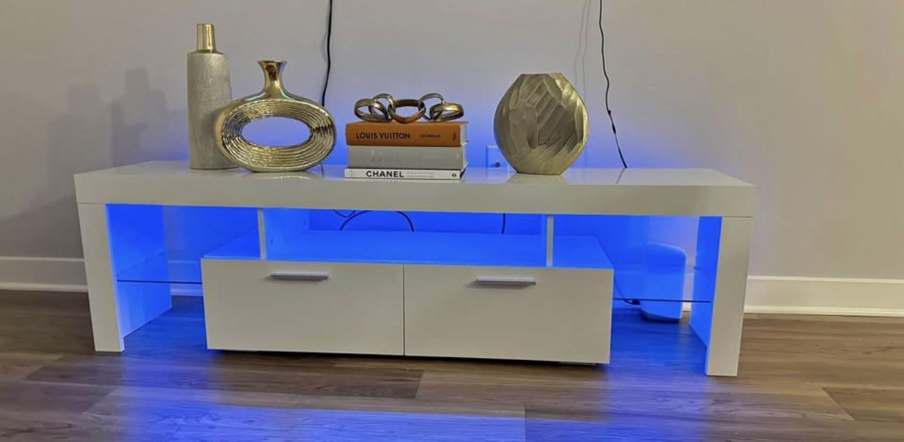 WHITE TV STAND w/ LED’s