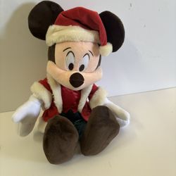 Disney Parks Christmas Holiday Santa Mickey Mouse 15” Plush Toy NEW 