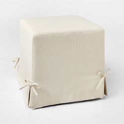 Lynwood Slipcover Cube Ottoman with Tie Details Cream - Threshold™ designed w/ Studio McGee
