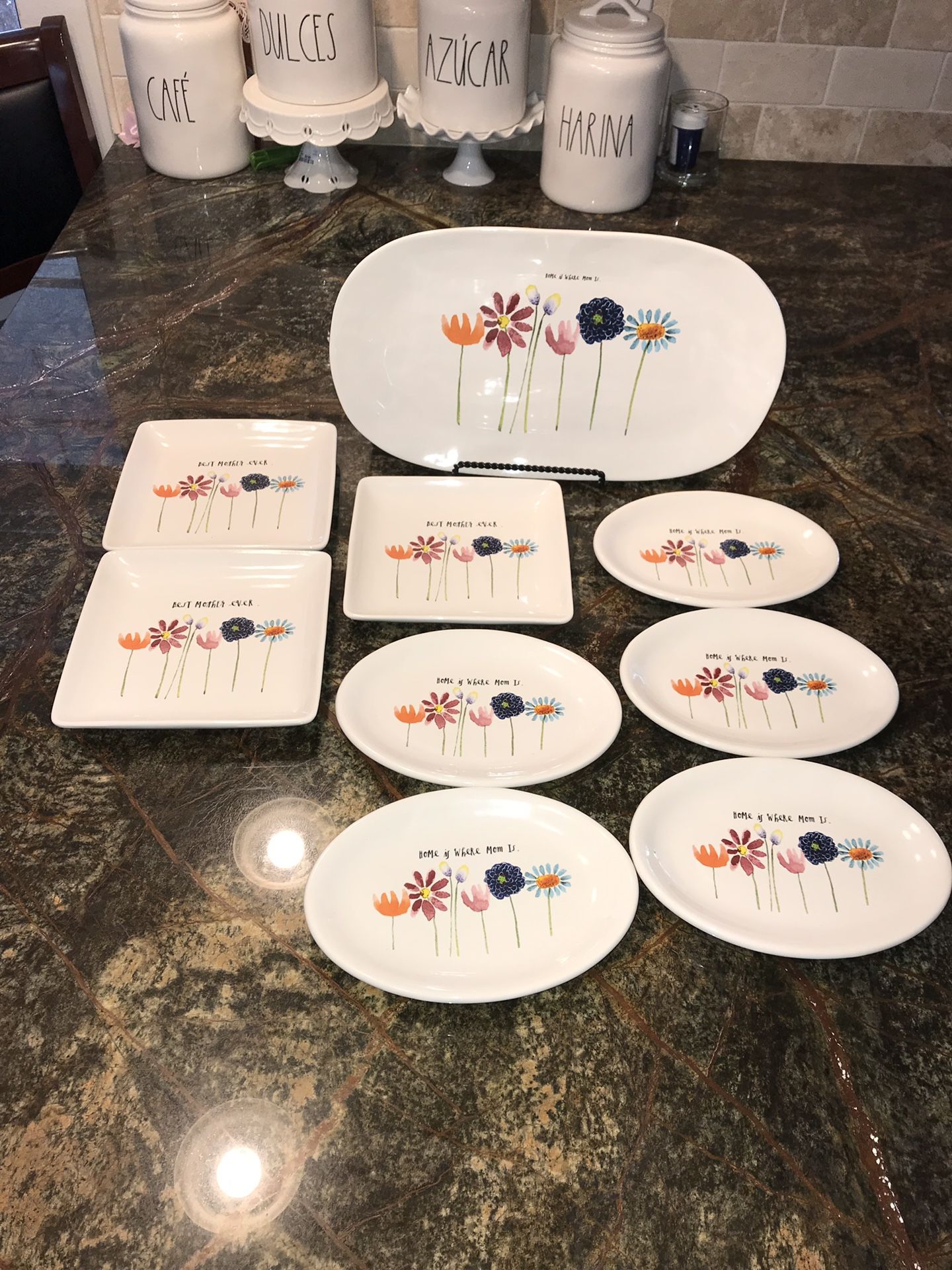 Rae Dunn Plate Set - Best Mother Ever / Home is where Mom Is - 9 count