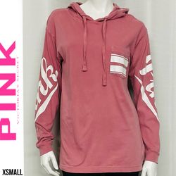 Victoria's Secret Pink Campus Long Sleeve Hoodie Tee Shirt Soft Begonia