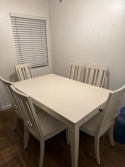 White Extendable Dining Table + 7 Chairs - $200 OBO