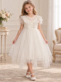 7-8 years Girls Ivory Tulle Flower Girl Dress