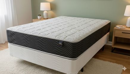 New full mattress and box spring 2 pc bed frame is not included