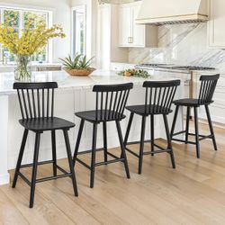 Set of 4，Wooden Black Bar Stools 24 "Counter Height Barstools with Spindle Back