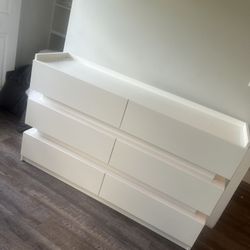 Modern White 6-Drawer Dresser with LED Lights & Power Outlet 59”