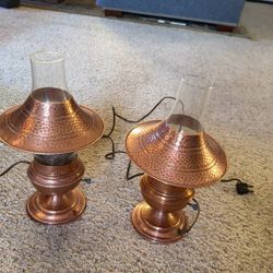 2 Vintage Hammered Cooper Lamps