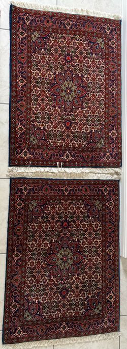 Rare Matching Pair: Hand-Knotted Authentic Persian Bidjar Wool Rugs (26” x 37”)