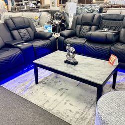 PRICE DROP🤑Gorgeous Black Power Reclining Sofa&Loveseat With LED Lighting Available Now $1699