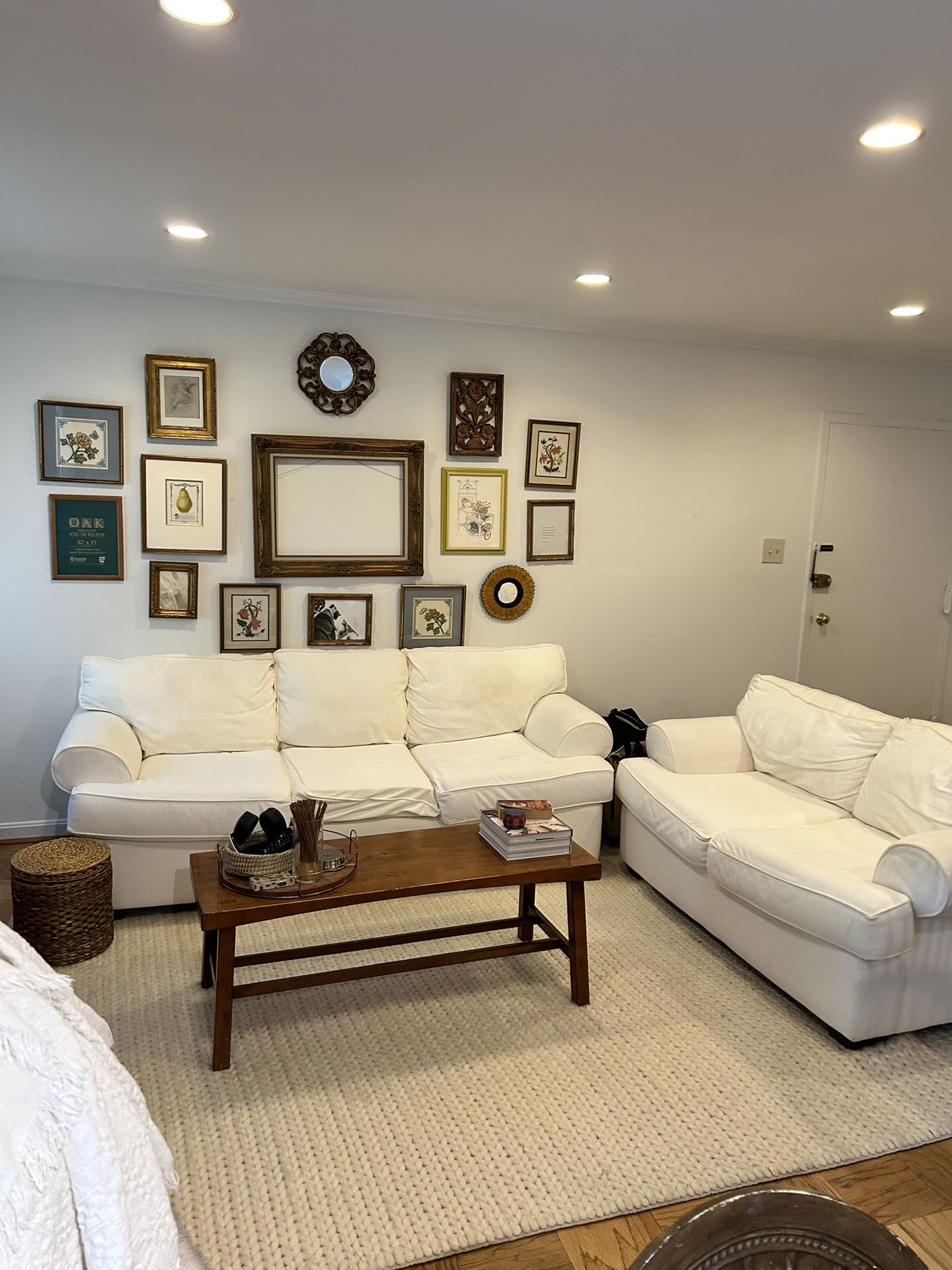 Set of 2 Birch Lane White Sofas, Loveseat & Larger Sofa