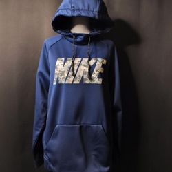 Unisex Navy Blue Nike Hooded Sweatshirt (Size Medium)