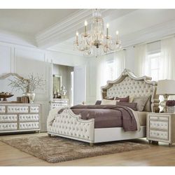 Antonella Ivory & Camel 5pc Queen Panel Bedroom Set

