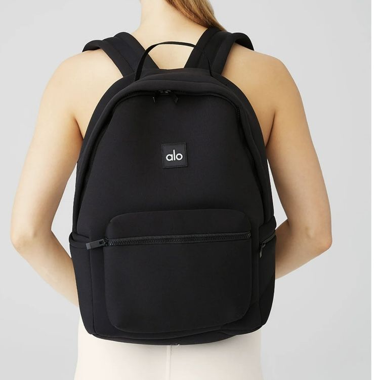 Alo Yoga Stow Backpack in Black Neoprene with Detachable Pouch, Laptop Sleeve - Water-Resistant Sport Gym Backpack for Adults