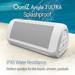 OontZ Angle 3 ULTRA Portable Bluetooth Speaker 14-Watts Bigger Bass, 100ft Wireless Range, Play Music in Dual Stereo, IPX-6 Splashproof - White