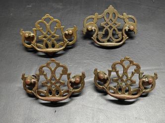 Vintage brass Chippendale winged drop pull dresser handles