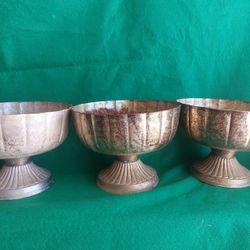 Set Of 5, Gold, Metal, Mercury Metal Container, Vase, Wedding Centerpiece 