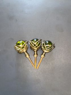 3 Green and Gold Glass Knobs