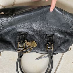 Black Leather Coach Bag With Gold Charms 