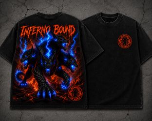 Inferno Bound Cerberus Graphic Print T-Shirt Black Crew Neck Short Sleeve