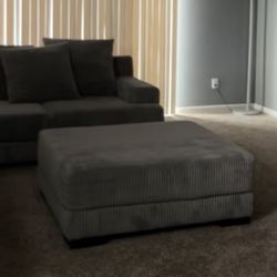 Gray Corduroy Sectional Sofa with Ottoman 
