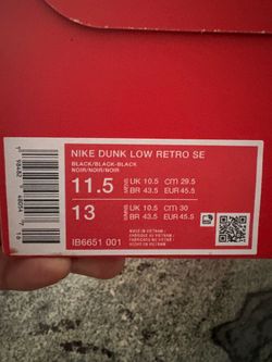 Nike dunk low retro se triple black ds