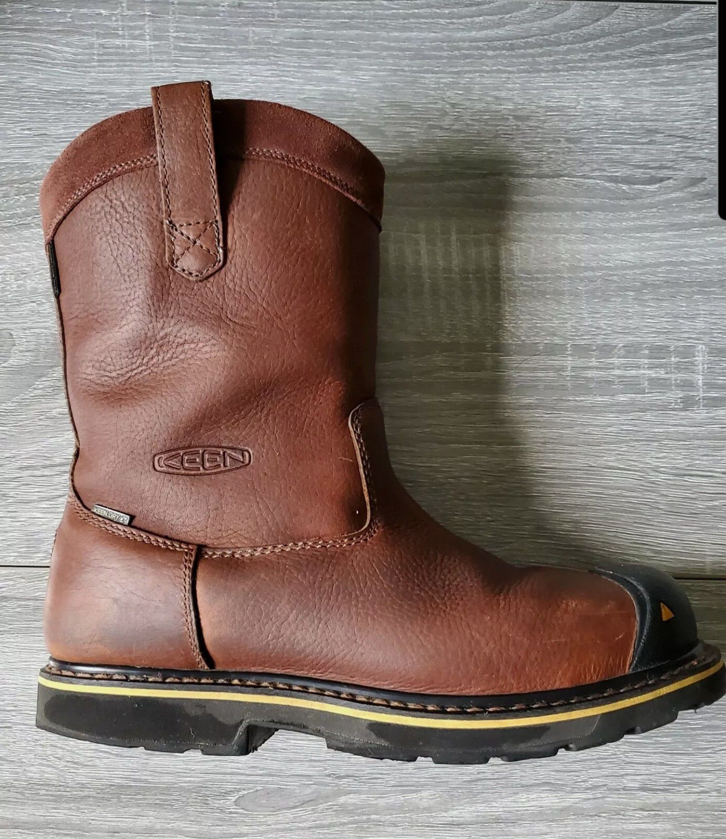 KEEN Men's Dallas Wellington, Steel Toe Work Boots-Brown Leather, Size 10.5