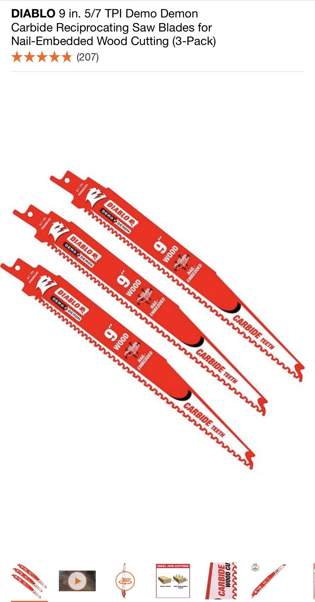 DIABLO 9 in. 5/7 TPI Demo Demon Carbide Reciprocating Saw Blades for Nail-Embedded Wood Cutting (3-Pack)