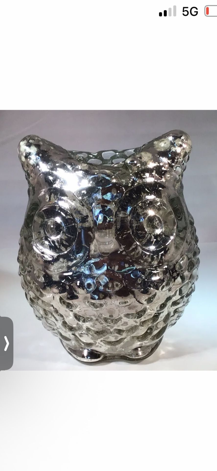 Vintage Mercury Glass Owl Tea Light Candle Holder 5.25”