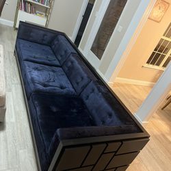 Ultra Plush Blue Velvet Heavy Solid Wood Large Sofa 