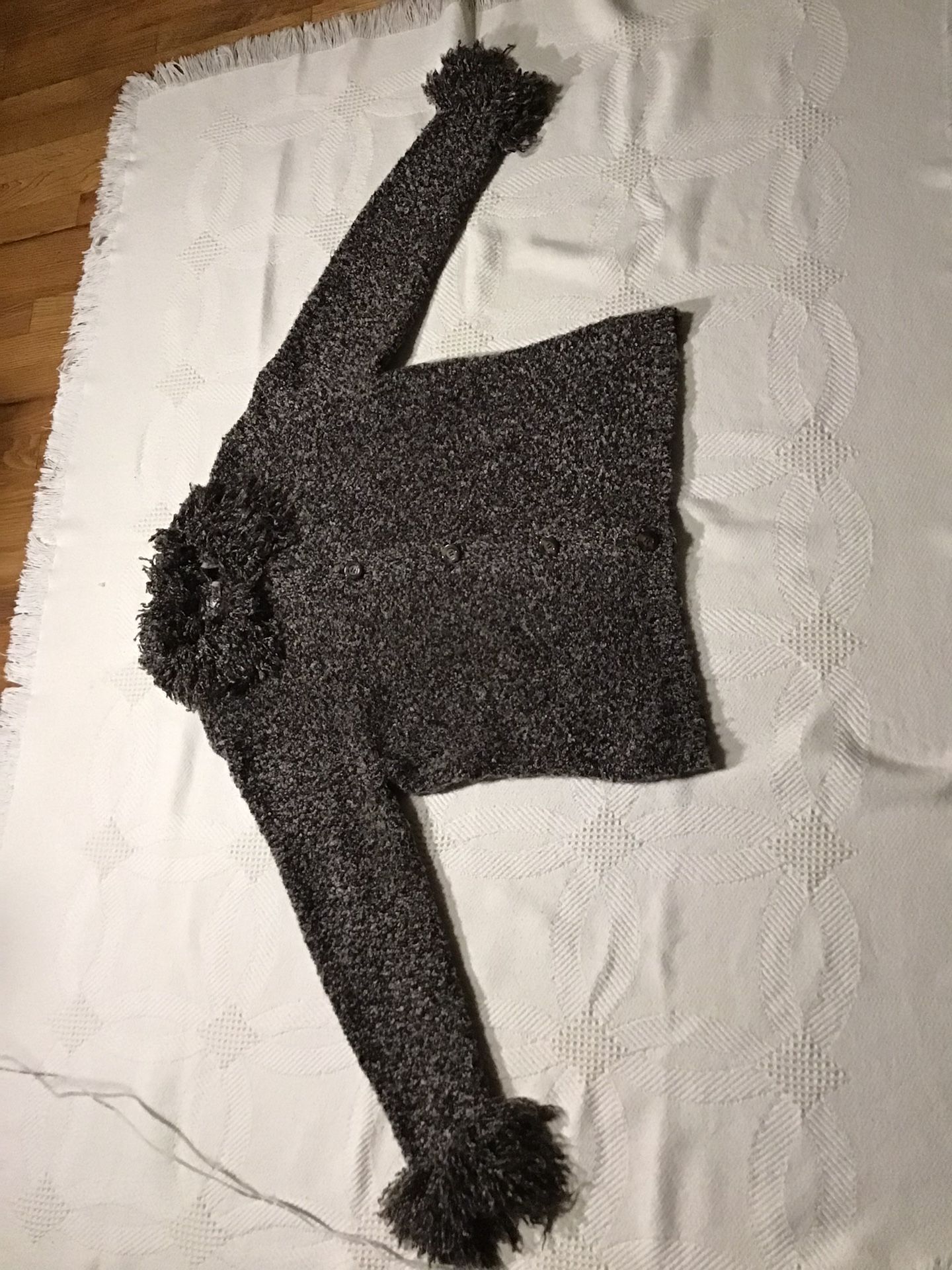 KATHIE LEE WOMENS CARDIGAN SWEATER SPECKLED FRAYED KNIT SIZE LARGE