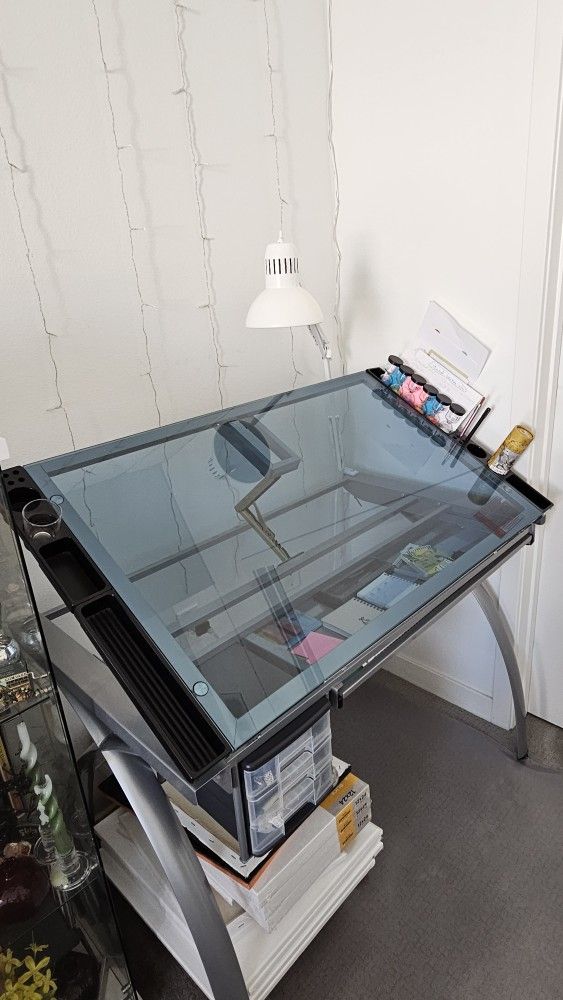 Glass Top Draft /Drawing Table + FREE Lamp