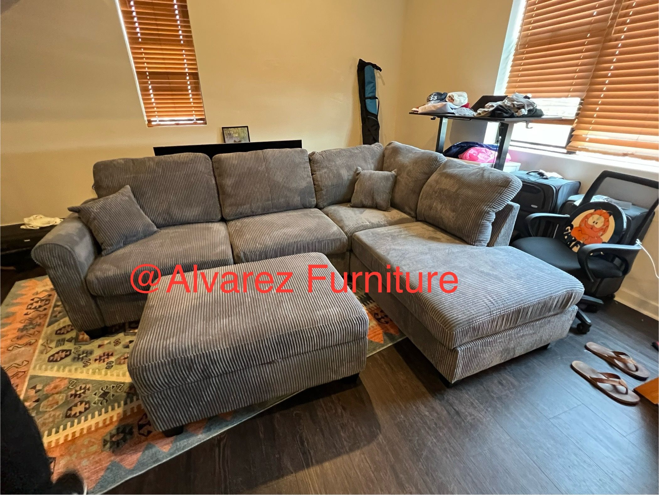 Corduroy Sectional And Storage Ottoman With Charging Usb Port