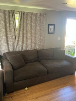 Gray Fabric 3-Seat Sofa with Ottoman