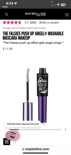Maybelline Push Up Angel Washable Black Mascara 