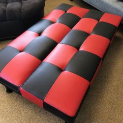 Brand New Checkered Leather Tufted Futon