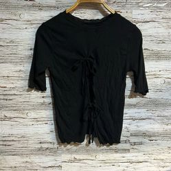 Oak + Fort black tie up black short sleeve top size large
