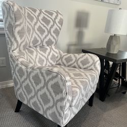NEW In Box Grey And White Upholstered Wingback Accent Chair 