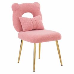 Furniliving Upholstered Cute Vanity Chair Accent Chair with Bear Shape Back for Makeup Room Bedroom,pink
