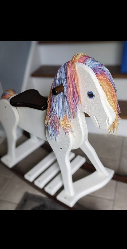 Custom Hand Painted Rocking Horse (New Handmade Mane)