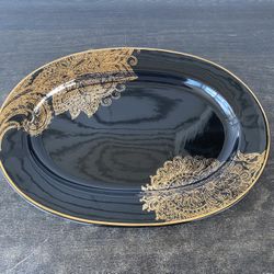 Holiday 08 Gilded Noel Stoneware 16" X 15" 5/8" Platter Black & Gold