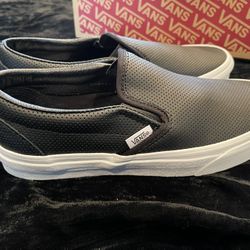 Vans - Black Leather Slip-Ons (Size: 8 Women’s; 6.5 Men’s)