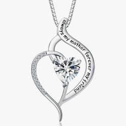 Heart Pendant Necklace Gift for Mom, Sterling Silver Jewelry for Mother's Day or Birthday