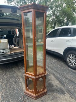 Tall Wood and Glass Curio Display Cabinet