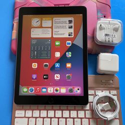  128GB / 32GB Apple IPad 5th generation (9.7” Retina / Touch ID / iOS 16) with case, keyboard, glass & Accessories 