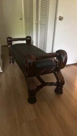 wood leather bench