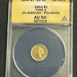 1854 Gold One Dollar Coin.  $775