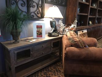 San Angelo Sofa/ Console Table , wire brushed weathered gray wood 55" x16.5"x30"